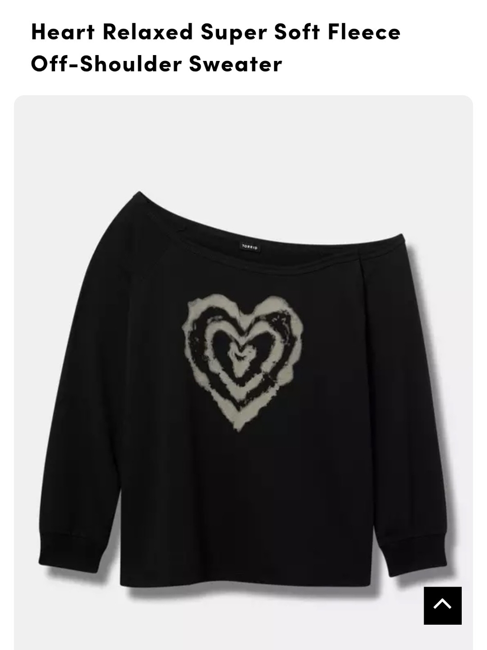 torrid Black Off-Shoulder Fleece Sweater with Cream Heart